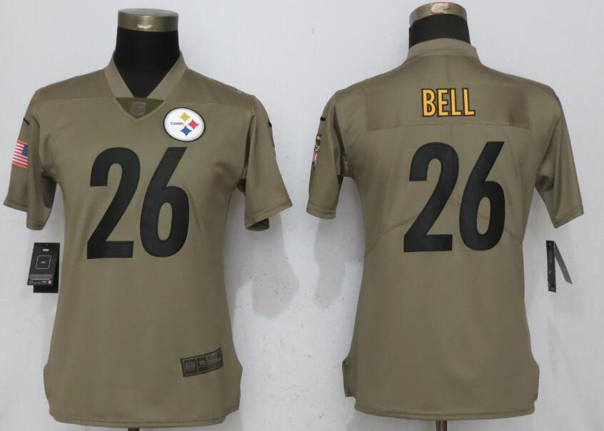 Women Pittsburgh Steelers #26 Bell Nike Olive Salute To Service Limited NFL Jerseys->women nfl jersey->Women Jersey